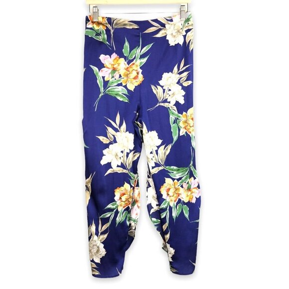 Zara Basic Floral Split Leg Pants Navy Size Large - Picture 2 of 11